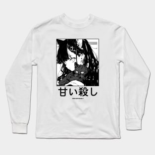 Stylish Anime Neko Girl Manga Aesthetic Streetwear Black and White Long Sleeve T-Shirt